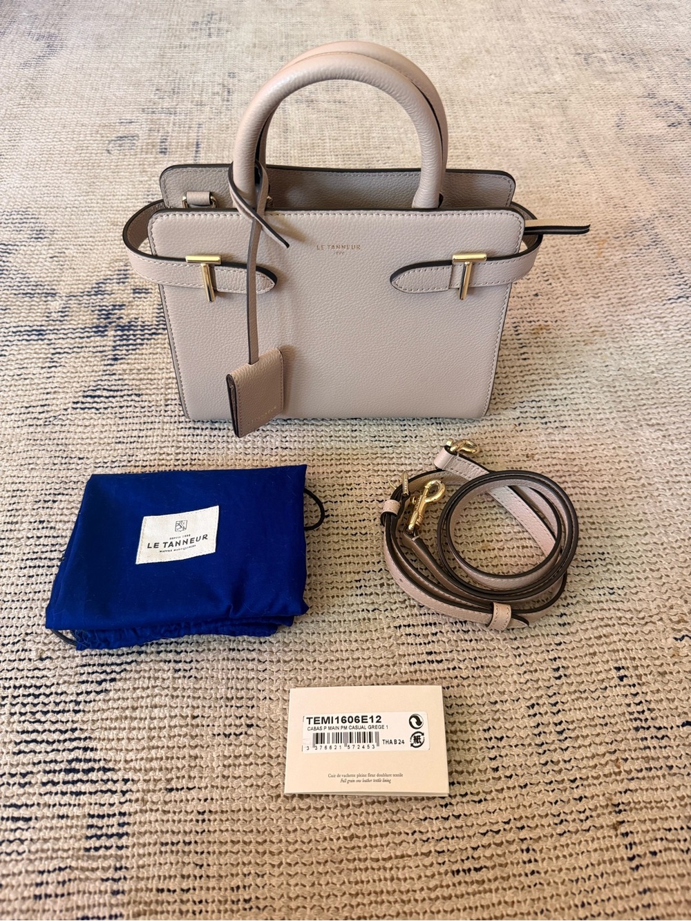 Le Tanneur Emilie Small Grège Leather Top-Handle Satchel with Strap